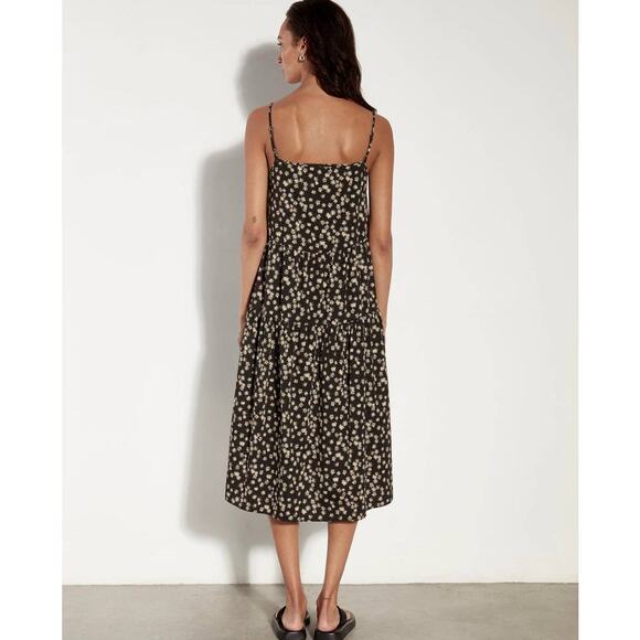 ENZA COSTA Tiered Spaghetti strap Dress Womens Small Black Floral Print Cotton - Picture 3 of 16